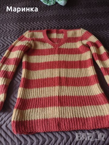 Ръчно плетен вълнен пуловер, снимка 3 - Жилетки - 34904207