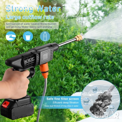 Безжична акумулаторна водоструйка 90 bar с 6-в-1 дюза, 5 м маркуч, снимка 4 - Други инструменти - 52746142