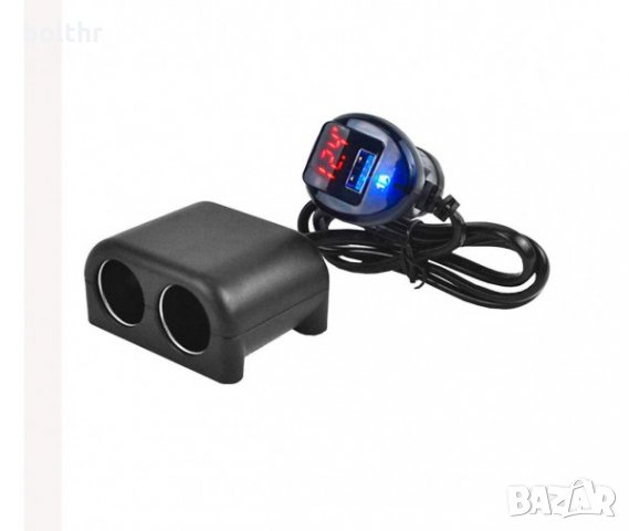 Разклонител за запалка Olesson 1641, 2 гнезда, 1 USB, Волтметър, снимка 1