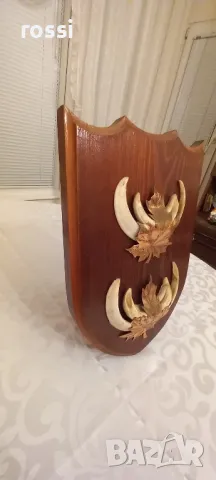 Двоен немски трофей диво прасе, резбована поставка, документ, снимка 3 - Колекции - 48299494