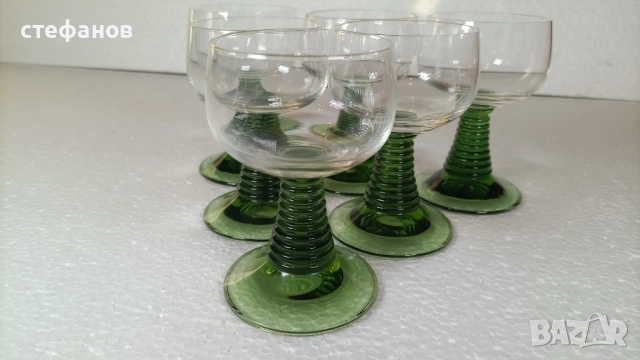 Красиви чаши за концентрат, френски кристал, зелено столче, 6 бр, комплект, снимка 5 - Чаши - 52868145