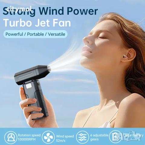 Въздушен вентилатор, Mini Turbo, високоскоростен преносим вентилатор, с безчетков мотор, 100000 RPM,, снимка 4 - Вентилатори - 52067968