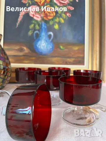 LUMINARC "Ruby Red cavalier".Ретро рубинено червени чаши за шампанско 8 броя. Отлично състояние., снимка 3 - Антикварни и старинни предмети - 48912505