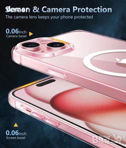 FNTCASE Калъф за телефон за iPhone 15-Plus магнитен прозрачен удароустойчив защитен, снимка 4 - Калъфи, кейсове - 43761508