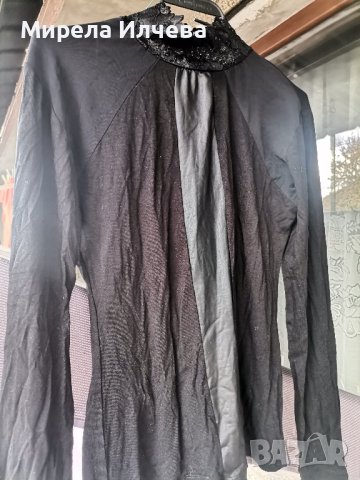 Дамска черна блуза с поло, снимка 4 - Блузи с дълъг ръкав и пуловери - 43072294