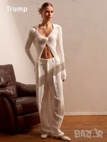 Елегантен панталон с висока талия , цвят бял, снимка 1