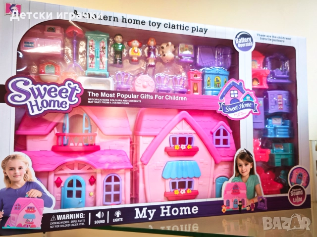 Къща за кукли семейство кукли с куче и мебели, музикална 