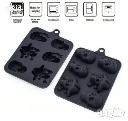 Пират череп Хелоуин пиратско парти Halloween силиконов молд форма фондан шоколад гипс лед декор, снимка 3 - Форми - 47767843