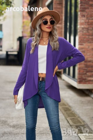 Дамска едноцветна широка жилетка с дълъг ръкав, 6цвята, снимка 2 - Жилетки - 44089598