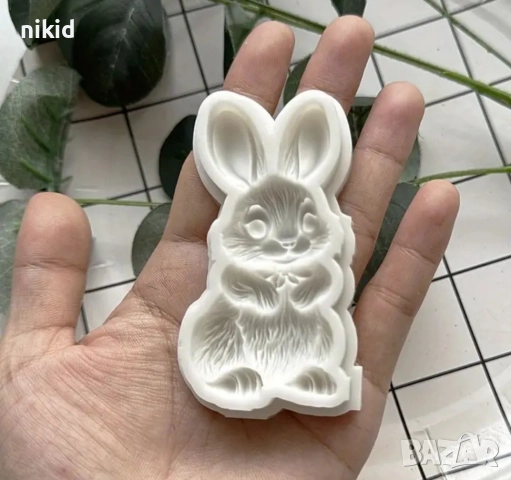 Заек Зайче вирнати уши изпрвено силиконов молд форма фондан шоколад декор, снимка 2 - Форми - 51956561