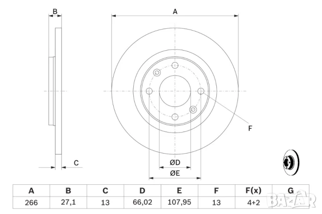 Диск спирачен преден дeсен/ляв за CITROEN,PEUGEOT № C1331P, снимка 3 - Части - 50625093