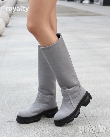 Равни ботуши - сив велур, снимка 3 - Дамски боти - 52003418
