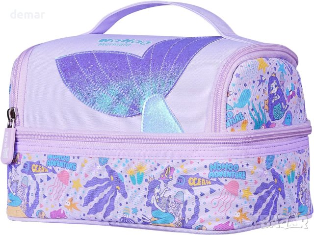 NOHOO Детска чанта за обяд херметичен охладител, лилава с русалки