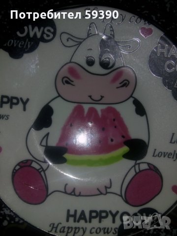 Чаша за кафе с чинийка"Happy cow", снимка 5 - Чаши - 27623262