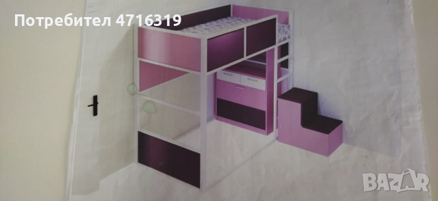 Бюро, ракла с две чекмеджета и етажерка, легло горно ниво, снимка 3 - Мебели за детската стая - 53190084