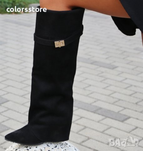 Ботуши на платформа - черен велур - K-40, снимка 2 - Дамски ботуши - 32731855