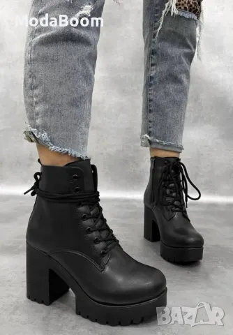 Боти на ток - Кожа