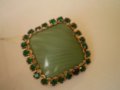 ЗеленаЧехия брошка - игла  Чешко стъкло 1930-40-те години, снимка 5
