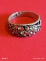 Ретро сребърен пръстен с инкрустирани кристали МАРКАЗИТ флорален мотив майстоска изработка 52665, снимка 6