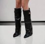 Ботуши на платформа - черен лак - K-40, снимка 2