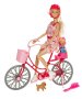 Играчка кукла с велосипед дете и куче