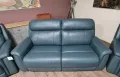 Тюркоазено син кожен комплект - диван тройка и два фотьойла La-z-boy, снимка 8
