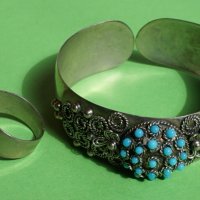 Гривна и пръстен (бижу) - мелхиор и тюркоаз, снимка 4 - Бижутерийни комплекти - 40181516