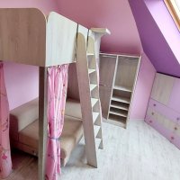 Двуетажно детско легло с гардероб+завеси.Единично+кът за игра или бюро, снимка 5 - Спални и легла - 43084925