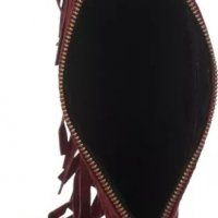 Чанта от естествен велур с ресни от Laura Moretti в тъмно червено  , снимка 3 - Чанти - 28404226