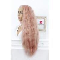 Дълга чуплива розова лейс фронт перука Елда, снимка 5 - Аксесоари за коса - 32837571