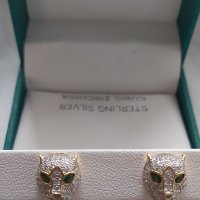 Rachel Zoe -маркови нови сребърни с 18 к.позлата обеци и красиви камъчета
