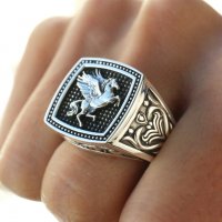 Мъжки пръстен пегас, посребрен, снимка 2 - Пръстени - 38794354