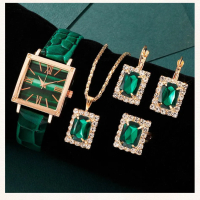  	Комплект Дамски моден кварцов часовник+бижута,5 артикула, снимка 1 - Дамски - 44862187