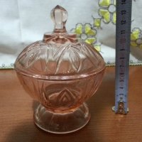 Стара стъклена захарница цветно розово стъкло , снимка 4 - Антикварни и старинни предмети - 43689588