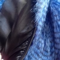 красиво синьо палто с косъм, снимка 4 - Палта, манта - 43800494