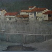 Стара картина, пейзаж от гр. Елена, български автор, 1970-те, снимка 3 - Картини - 28763512
