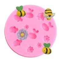 Пчела пчели пчелички и цветя силиконов молд форма фондан декор, снимка 1 - Форми - 33087824