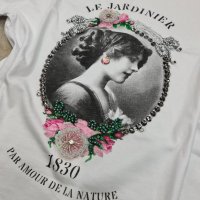Нова бяла дамска памучна тениска с 3D цветя на намаление , снимка 2 - Тениски - 33238703