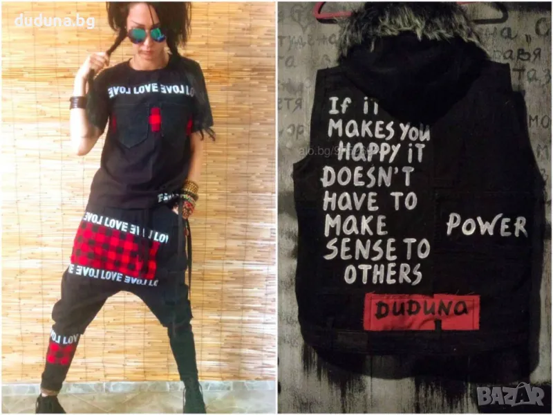 Нов страхотен дамски сет черни дънкови потури и тениска в дивият ни стил! , снимка 1