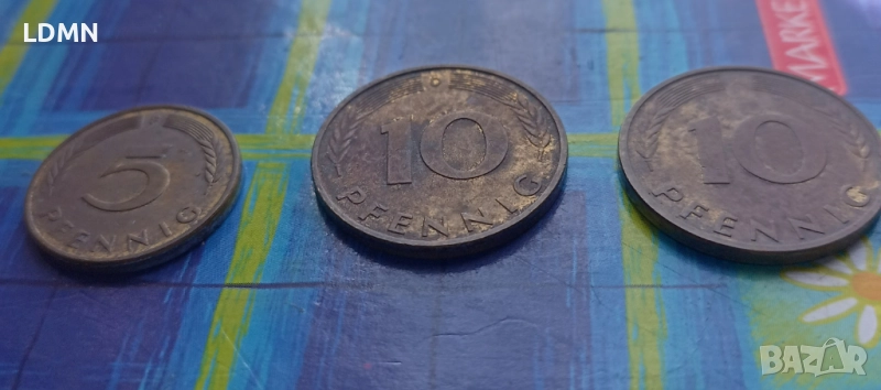 3 Монети - 5 и 10 Pfennig 1990 F, D, A Федерална Република Германия, снимка 1