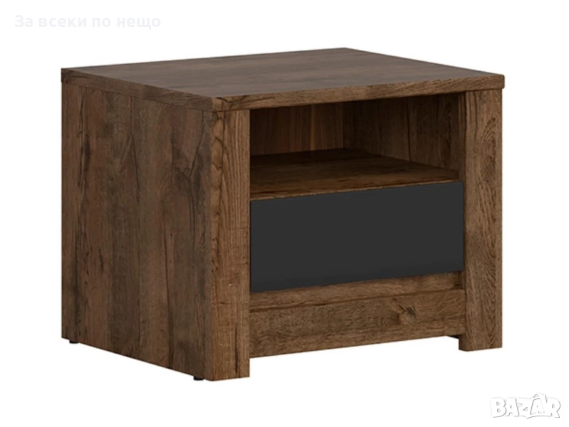 Нощно шкафче RUSO KOM1S корпус дъб април/фронт черно мат Код P1360, снимка 1