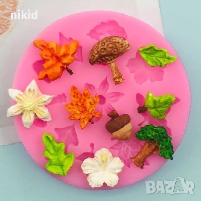 Цвете цветя каркаде листо листа гъба малки силиконов молд форма фондан декор , снимка 1