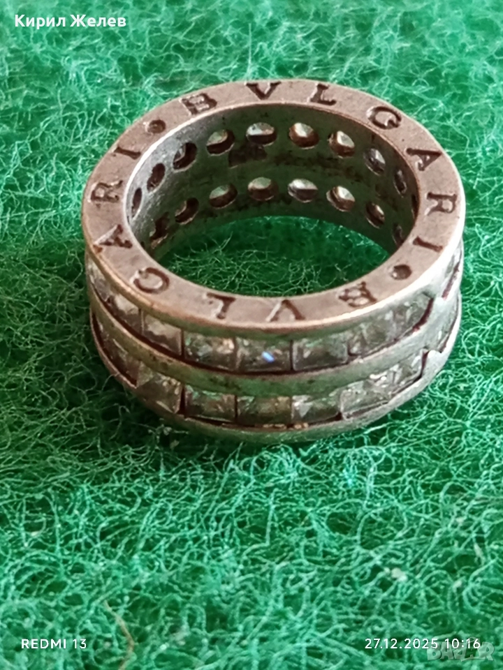 Луксозен сребърен пръстен BVLGARI с кристали марков 22248, снимка 1