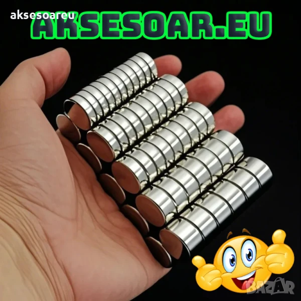 10 бр. Супер силни нови неодимови дискови малки 12 х 3 мм. мощни магнити за хладилник и офис магнит, снимка 1