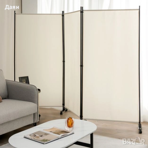 Разделител за стая с колелца 3-панелен COSTWAY, снимка 1