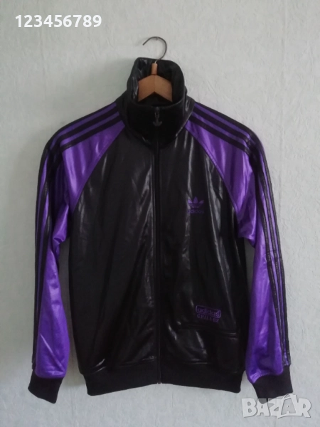 Adidas Chile 62 оригинално мъжко черно-лилаво горнище размер S Vintage Trefoil ретро блестящо , снимка 1