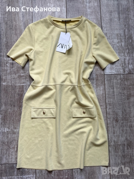 Нова с етикета ежедневна елегантна патешко жълто рокля Zara zara Зара , снимка 1