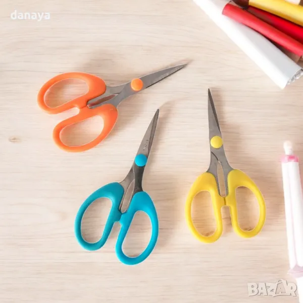 5263 Ученическа ножица с цветни дръжки, 12 см, снимка 1