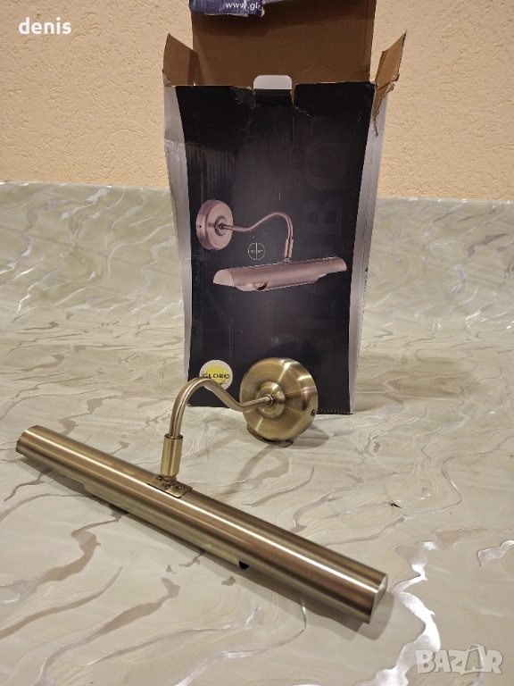 До 2x40 W, 2хЕ14, IP20, ДхШхВ 21х36,5х13,5 см, античен месинг, снимка 1