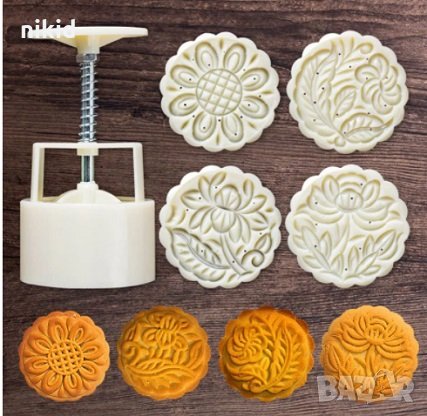 4 големи лунни сладки цветя пластмасови форми с бутало за релефни сладки тесто фондан, снимка 1
